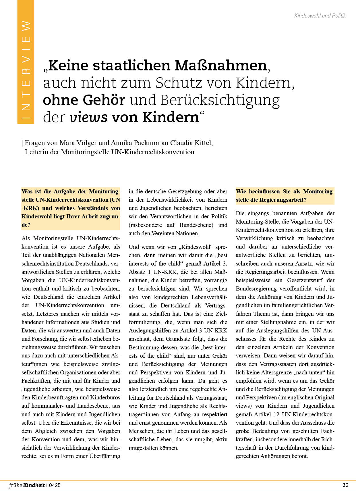 „Keine staatlichen Maßnahmen, auch nicht zum Schutz von Kindern, ohne Gehör und Berücksichtigung der views von Kindern“